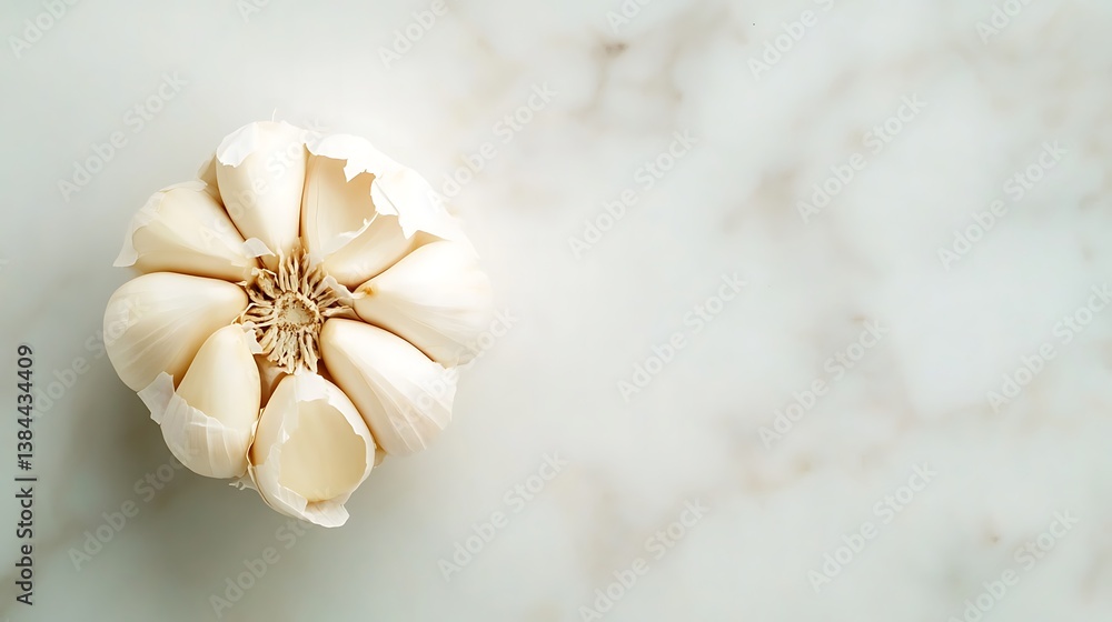 A festive National Garlic Day background featuring a head of fresh garlic with a clove peeled and ready to use, macro shot, Minimalist style
