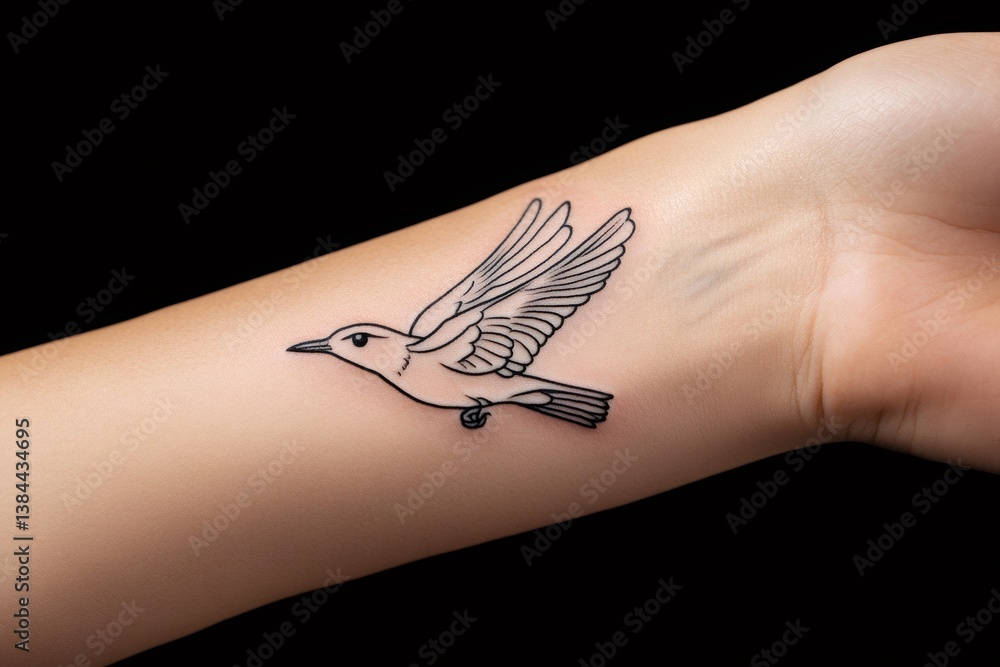 Fototapeta premium Hummingbird tattoo on woman forearm showing freedom concept
