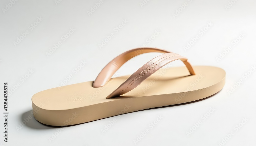 Close-up of a single flip-flop against a stark white backdrop , vacation, tropical Close-up of a single flip-flop against a stark white backdrop , vacation, tropical