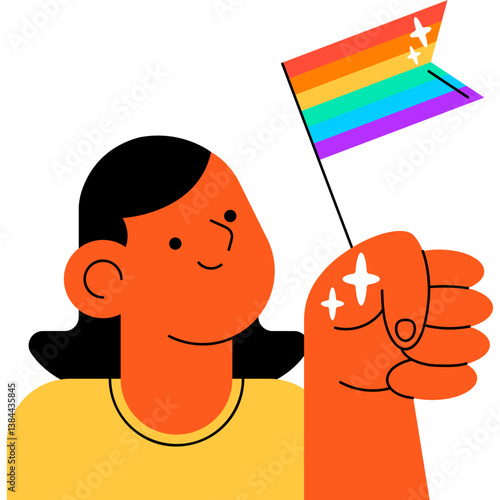 Girl Colorful Flat Style Portrait Celebrating Pride Identity