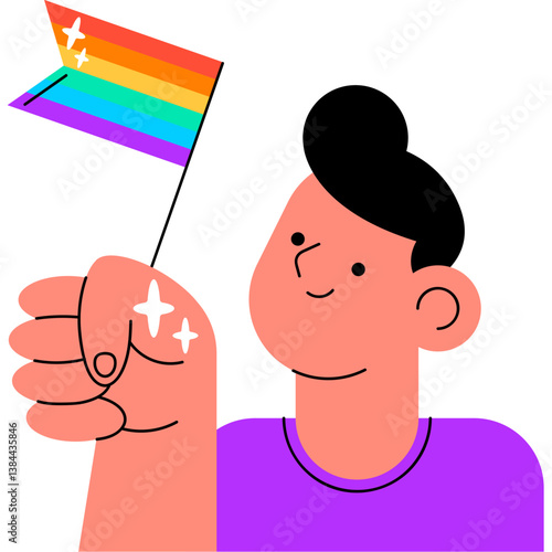 Man Colorful Flat Style Portrait Celebrating Pride Identity