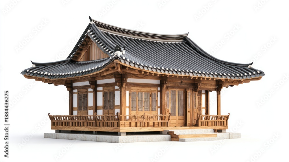 Traditional Korean Hanok isolated on white background Traditional Korean Hanok isolated on white background