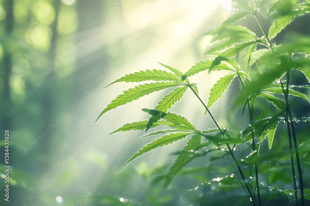 Naklejka premium Sunlight filtering through marijuana plants growing in nature