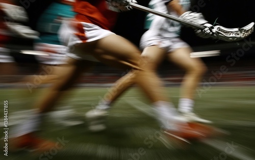Blurred Lacrosse Players Running at Night