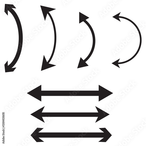 Dual sided curved arc arrow shape vector. Double ended arrow illustration.