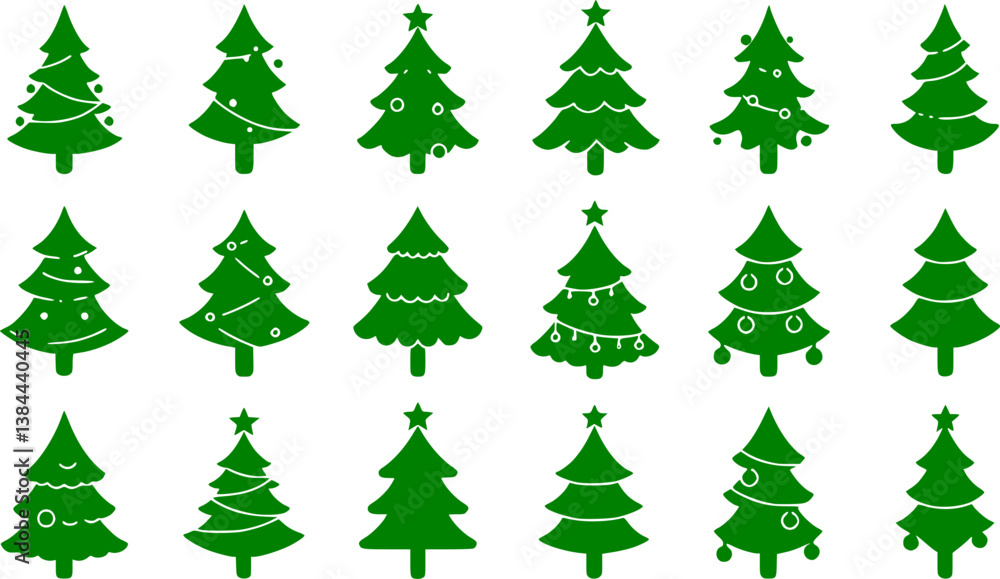 Obraz premium Christmas tree icon set. Vector illustration of pine silhouette. vector set