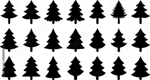 Christmas tree icon set. Vector illustration of pine silhouette. vector set