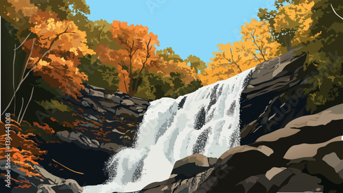 Amicalola Falls GA with Scenic Hills and Waterfall in Digital Drawing.eps