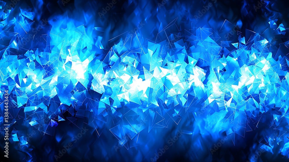 Fototapeta premium Abstract composition featuring glowing blue triangles and dark background design