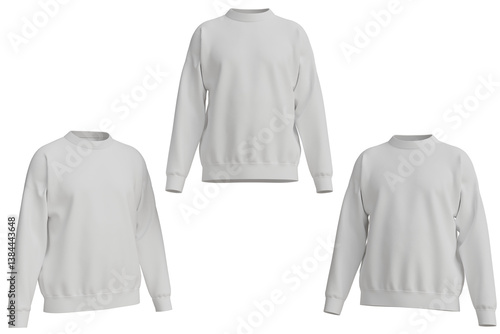 Three blank white crewneck sweatshirts