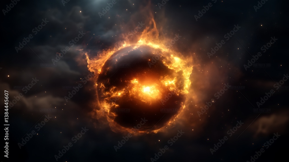 Obraz premium Fiery Cosmic Sphere Burning Star Nebula.