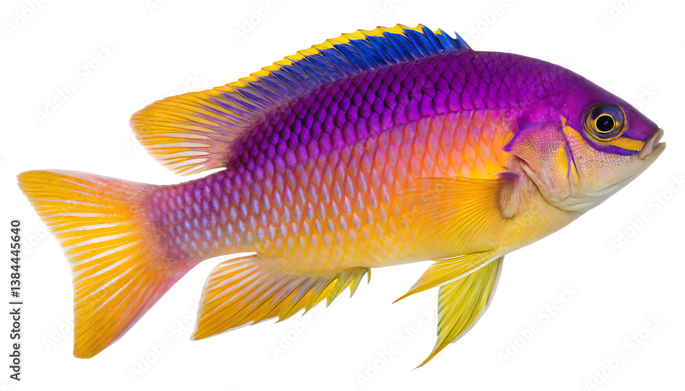 Vibrant Purple and Yellow Tropical Fish – Isolated PNG on Transparent Background Vibrant Purple and Yellow Tropical Fish – Isolated PNG on Transparent Background