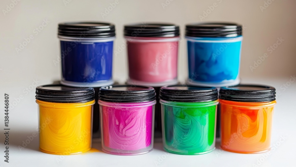 Colorful paint jars in a stack Colorful paint jars in a stack