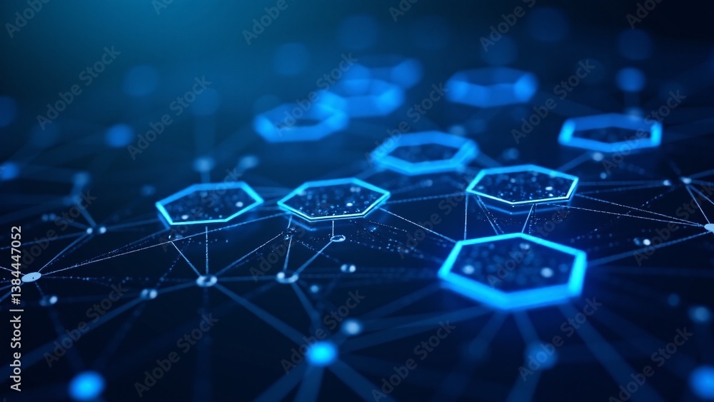 Obraz premium Hexagon Connection Network, Artificial Intelligence Concept
