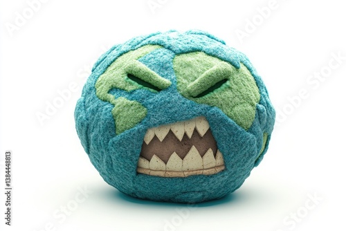 Angry Earth globe with sharp teeth, symbolizing environmental damage and climate change.