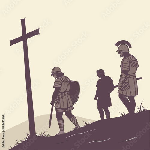  "Silhouette of Roman soldiers near the crucifixion site."