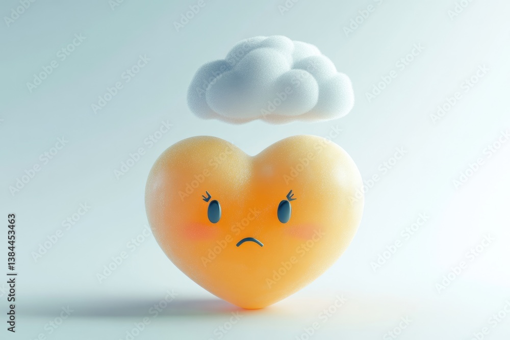 A sad, orange heart-shaped emoticon with a fluffy cloud above it, expressing disappointment or unhappiness. A sad, orange heart-shaped emoticon with a fluffy cloud above it, expressing disappointment or unhappiness.