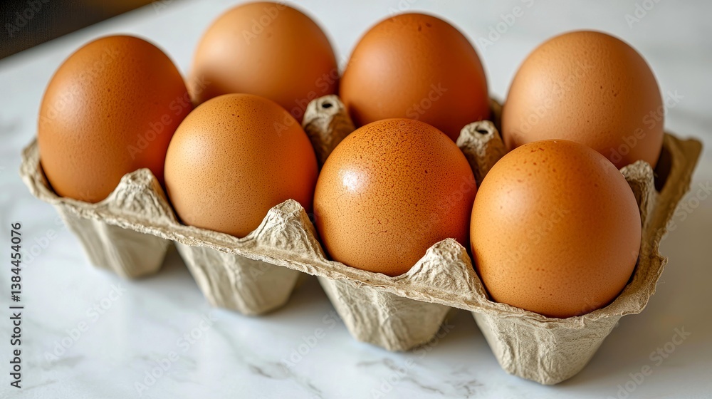 Six Fresh Brown Eggs in a Carton: High-Quality Food Photography Six Fresh Brown Eggs in a Carton: High-Quality Food Photography