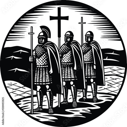  "Silhouette of Roman soldiers near the crucifixion site."