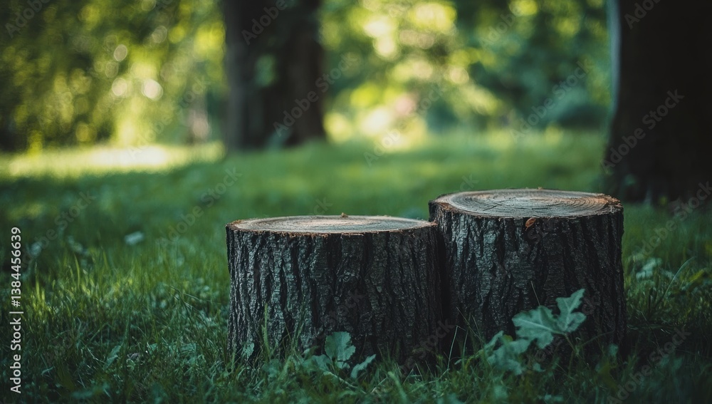 Fototapeta premium Two tree stumps in a grassy park