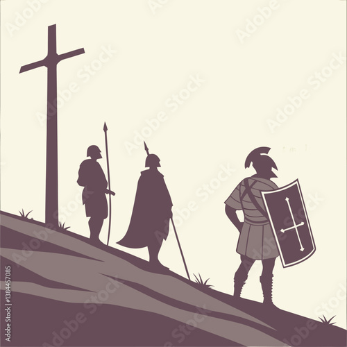  "Silhouette of Roman soldiers near the crucifixion site."