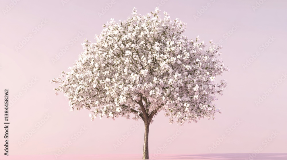 Obraz premium Blossoming Tree in Pastel Pink Setting