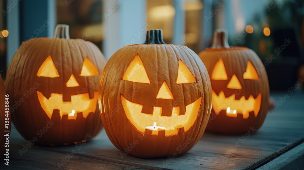 Halloween Jack-o'-Lanterns on Patio Halloween Jack-o'-Lanterns on Patio