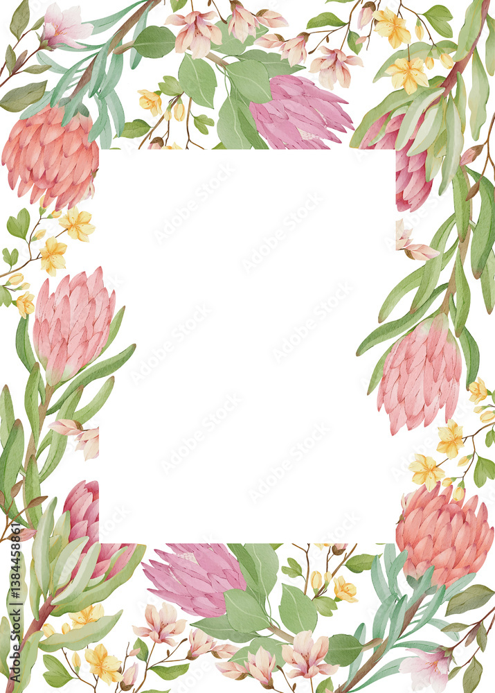 Fototapeta premium protea flowers floral border background