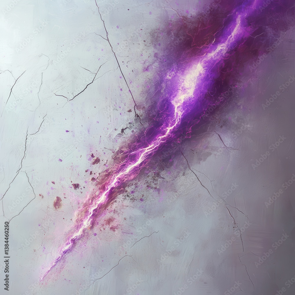 Obraz premium Abstract Purple Lightning Strike on Cracked Background Design