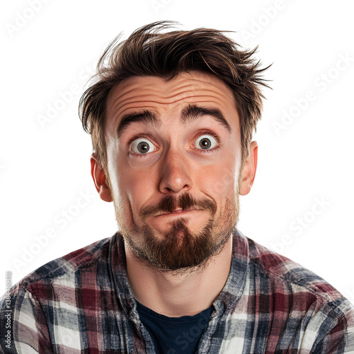 A Man with a Surprised and Embarrassed Expression Blushing Slightly Isolated on Transparent Background