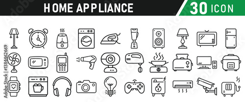 Home Appliances collections icons set. Contains Home appliances, refrigerator, washing machine,  television, air conditioner and household. Vector illustration collection