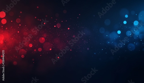 Red and blue bokeh lights on dark background.  Detailed content Abstract graphic of vibrant red and blue bokeh lights swirling across a dark background.  