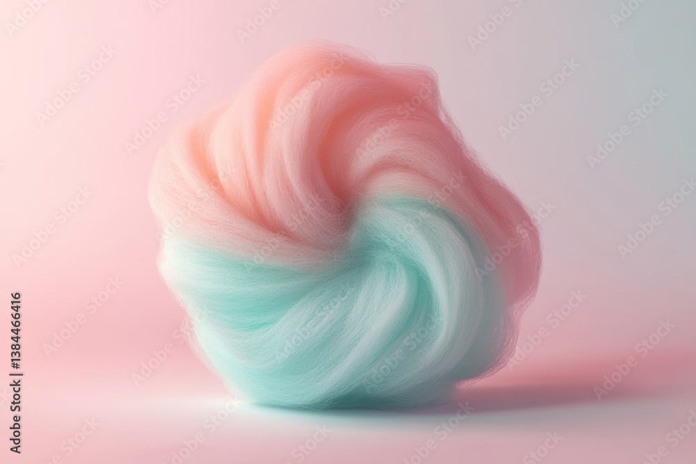 A swirling mass of pastel pink and teal yarn, creating a soft, fluffy, abstract art piece. A swirling mass of pastel pink and teal yarn, creating a soft, fluffy, abstract art piece.