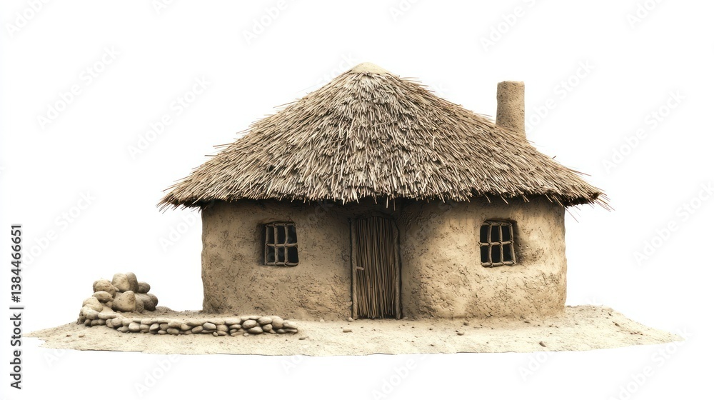 African mud hut isolated on white background African mud hut isolated on white background