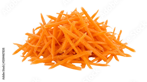 Vibrant pile of shredded carrots. A nutritious and colorful ingredient, perfect for salads, snacks, and culinary creations. 