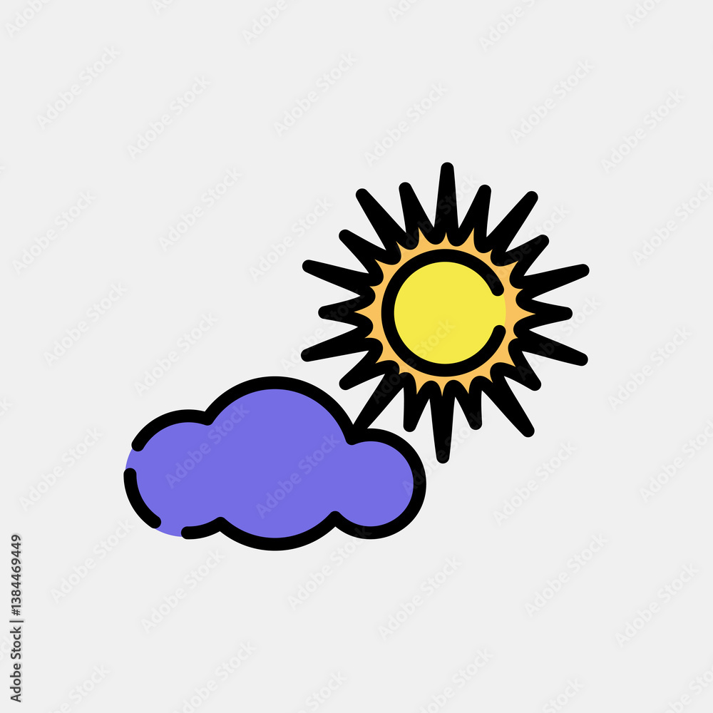 Icon partly sunny. Weather elements symbol. Icons in filled line style. Good for prints, web, smartphone app, posters, infographics, logo, sign, etc. Icon partly sunny. Weather elements symbol. Icons in filled line style. Good for prints, web, smartphone app, posters, infographics, logo, sign, etc.