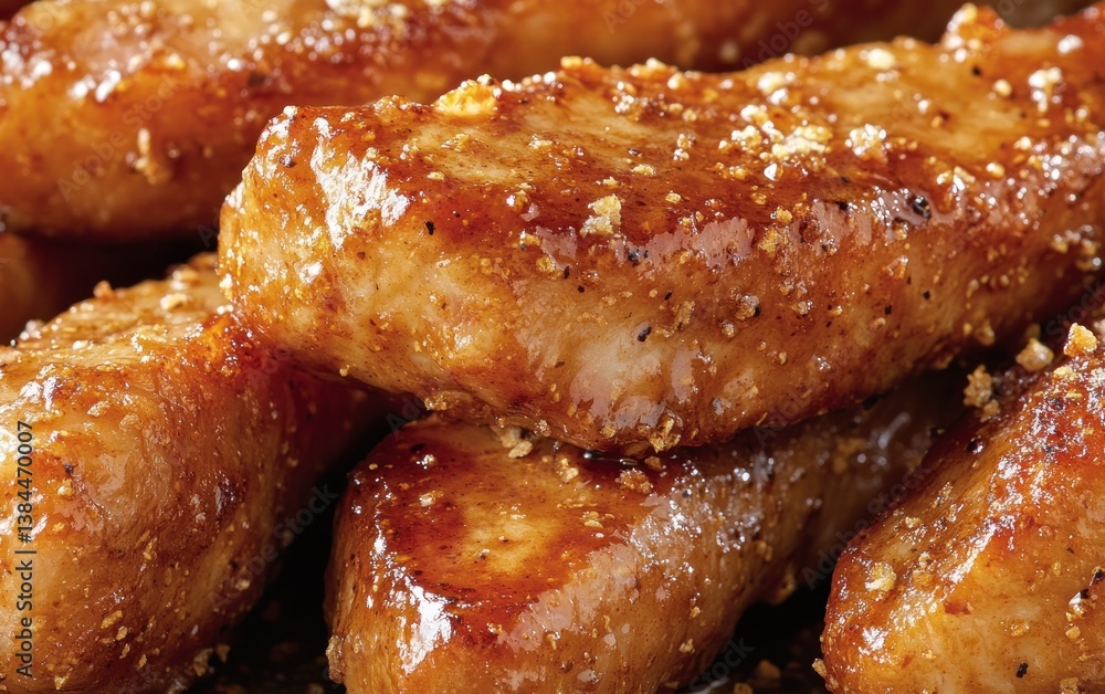 Close-Up of Glossy Glazed Meat Pieces Close-Up of Glossy Glazed Meat Pieces