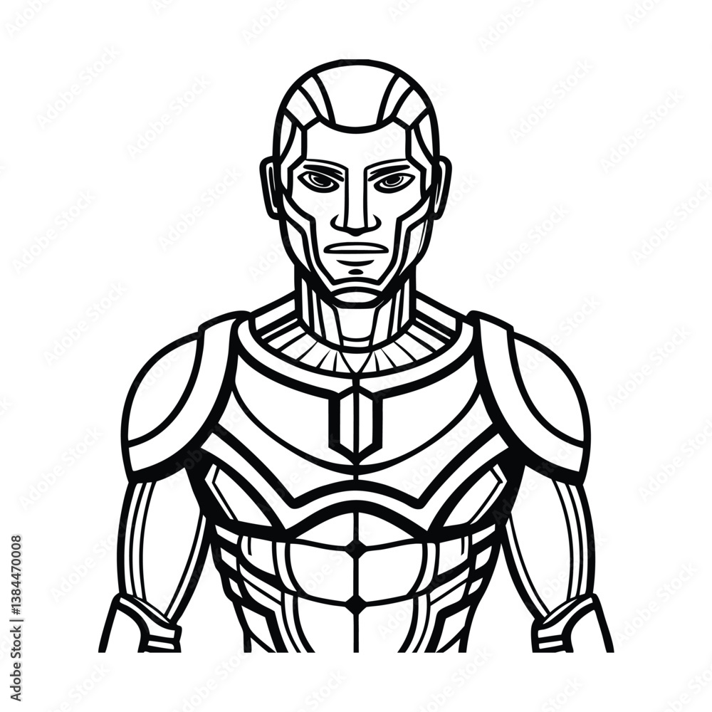 Fototapeta premium Halloween warrior robot head with skull face in 3d armor