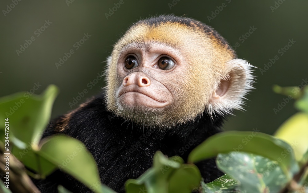 Fototapeta premium Young Monkey in Lush Green Foliage
