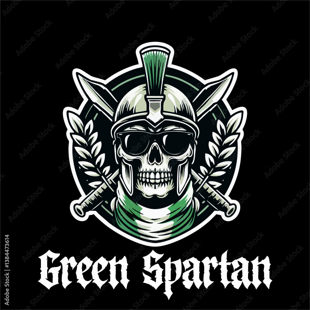 Fototapeta premium Vector of Skull head Spartan army in line drawing