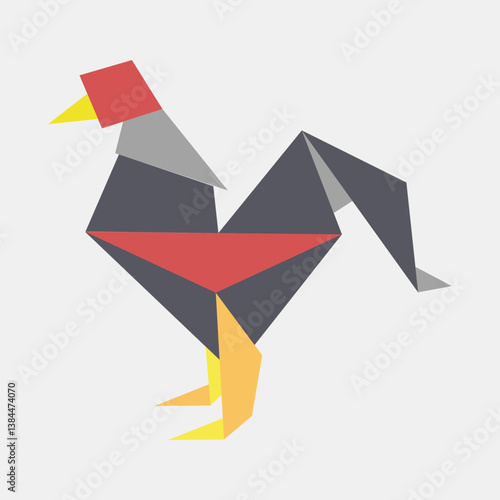 Icon rooster origami. Chinese Zodiac elements. Icons in flat style. Good for prints, posters, logo, advertisement, decoration,infographics, etc.