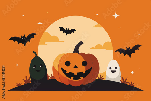 halloween background with pumpkin and bats