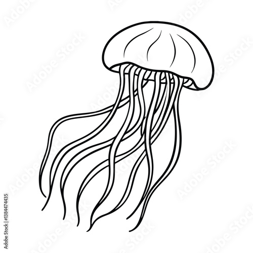 Black vector outline drawing of a jellyfish, an animal with a unique beauty and artful design