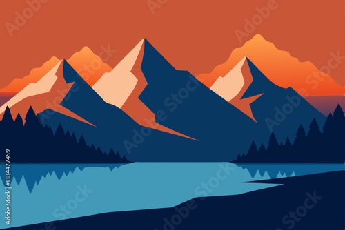 mountain landscape with lake and mountains