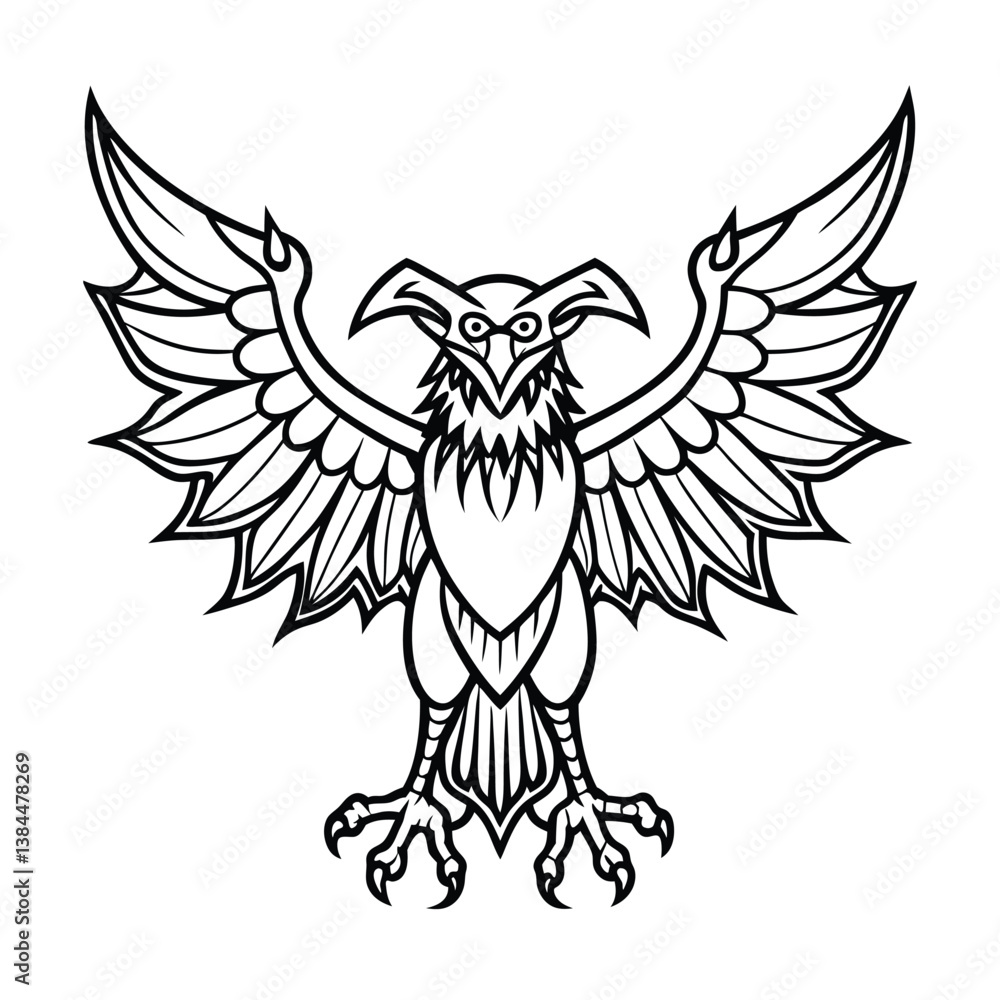 Obraz premium Flying eagle and owl vector illustration with wings, feather, and silhouette bird design