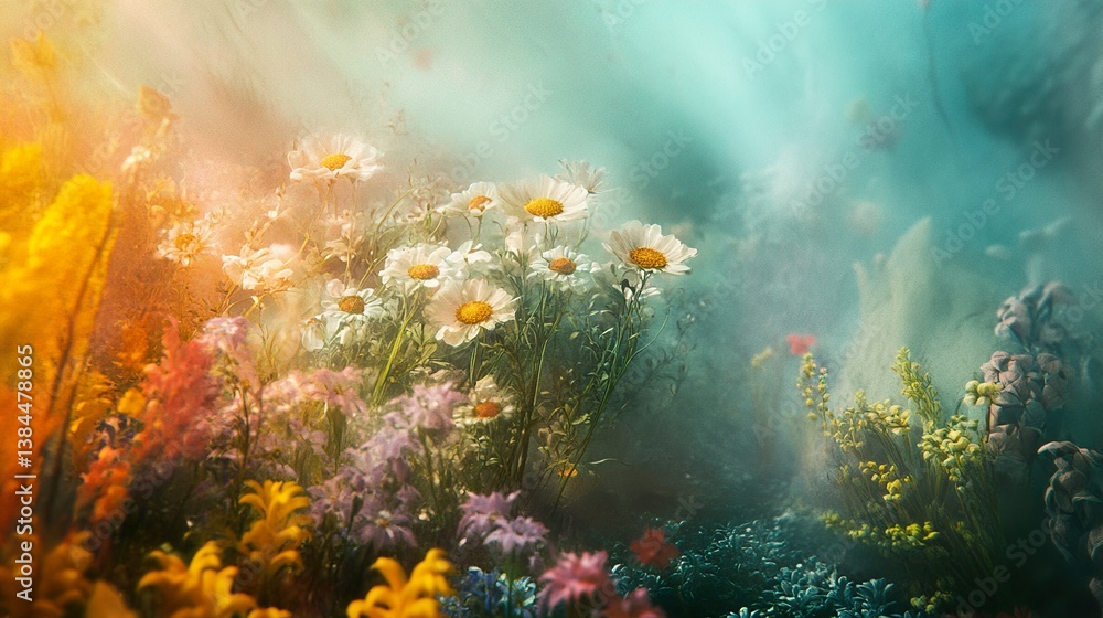 Fototapeta premium Dreamy Floral Garden: A Whimsical Escape into Nature's Beauty