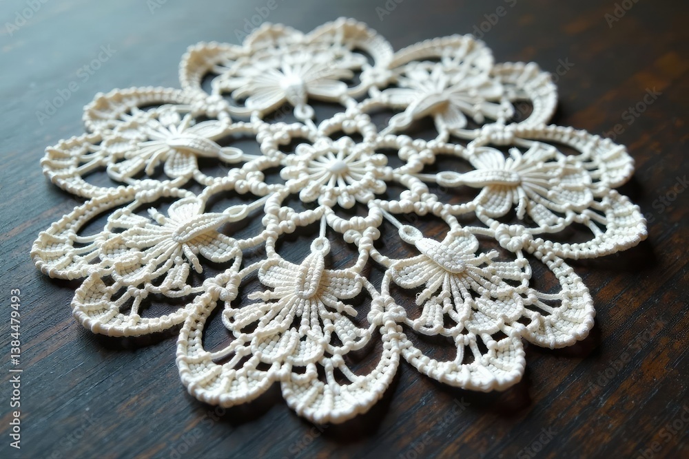 Obraz premium Intricate floral lace doily, delicate threads , vintage, openwork