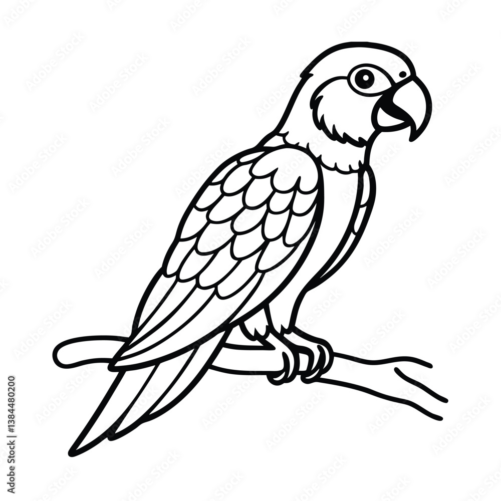 Fototapeta premium vector illustration outline parrot on a branch