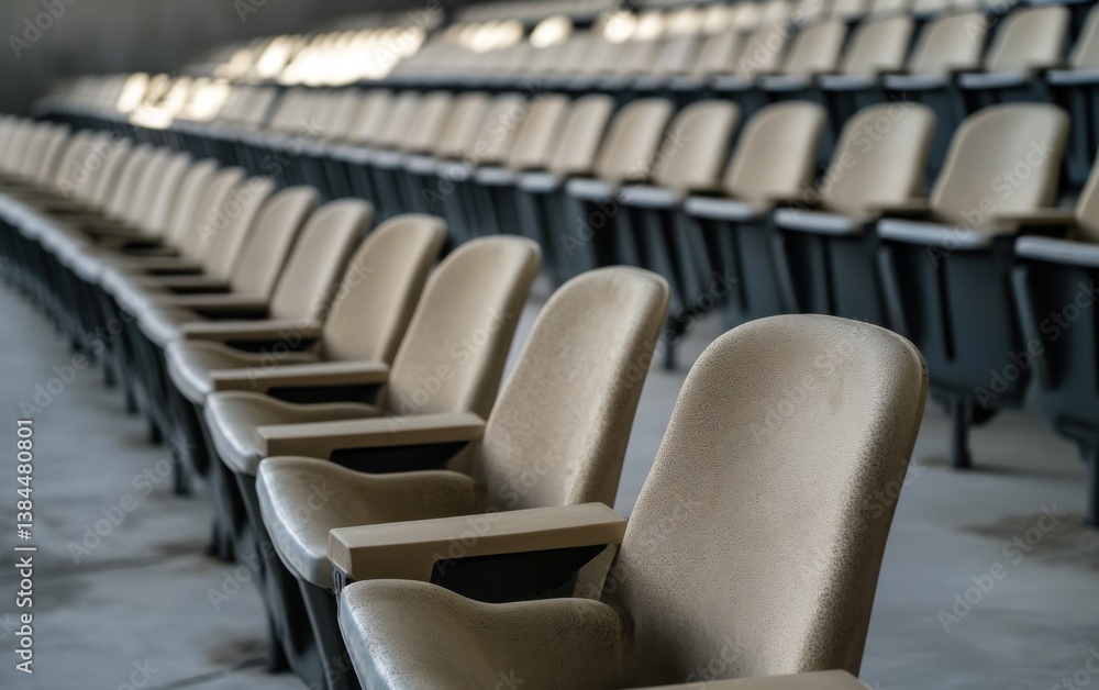Fototapeta premium Empty Stadium Seats: Beige and Gray Rows Under