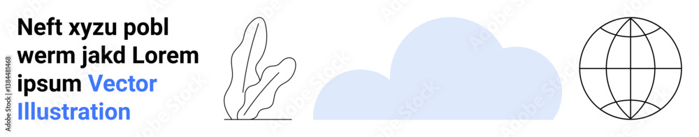 Abstract globe wireframe, soft blue cloud, and minimal plant. Ideal for technology, nature, sustainability, innovation, digital solutions, education simple landing page Abstract globe wireframe, soft blue cloud, and minimal plant. Ideal for technology, nature, sustainability, innovation, digital solutions, education simple landing page